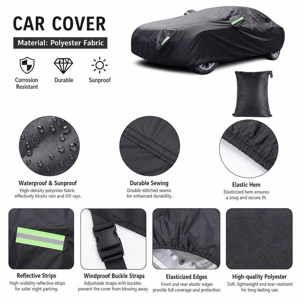 MiniRevs Heavy Duty Polyester Car Cover | All-Weather, Sun & Dust Protection, Universal Fit
