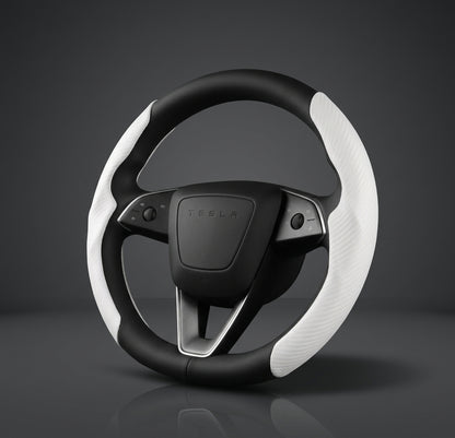 MiniRevs Matte White ABS Steering Wheel Trim Cover for Tesla Model Y Juniper 2025-2026 / Model 3 Highland 2024-2026
