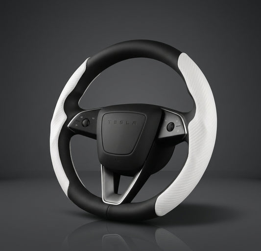 MiniRevs Matte White ABS Steering Wheel Trim Cover for Tesla Model Y Juniper 2025-2026 / Model 3 Highland 2024-2026