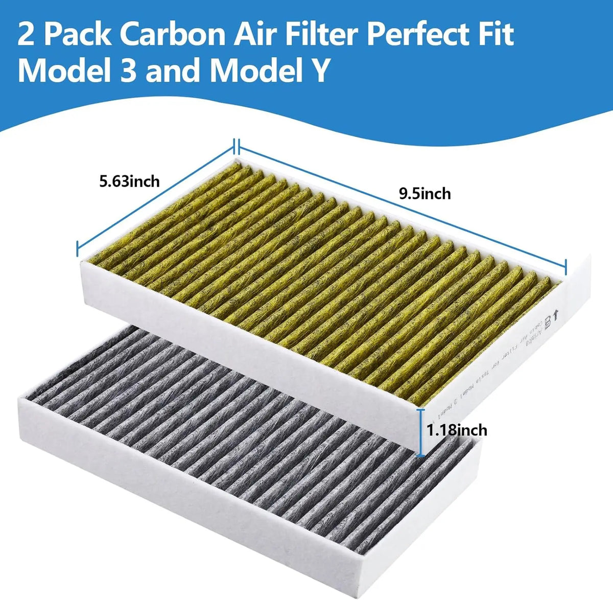 MiniRevs HEPA Cabin Air Filter for Tesla Model 3/Y Highland Juniper 2020-2026 (2-Pack)