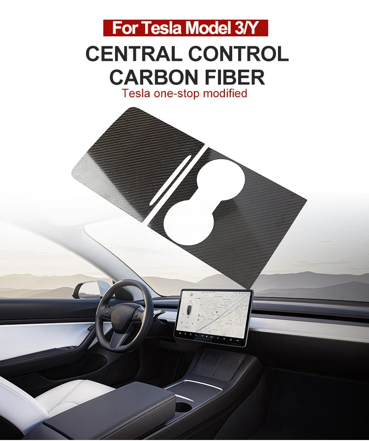MiniRevs Real Carbon Fiber Center Console Trim Cover for Tesla Model 3/Y 2021-2023