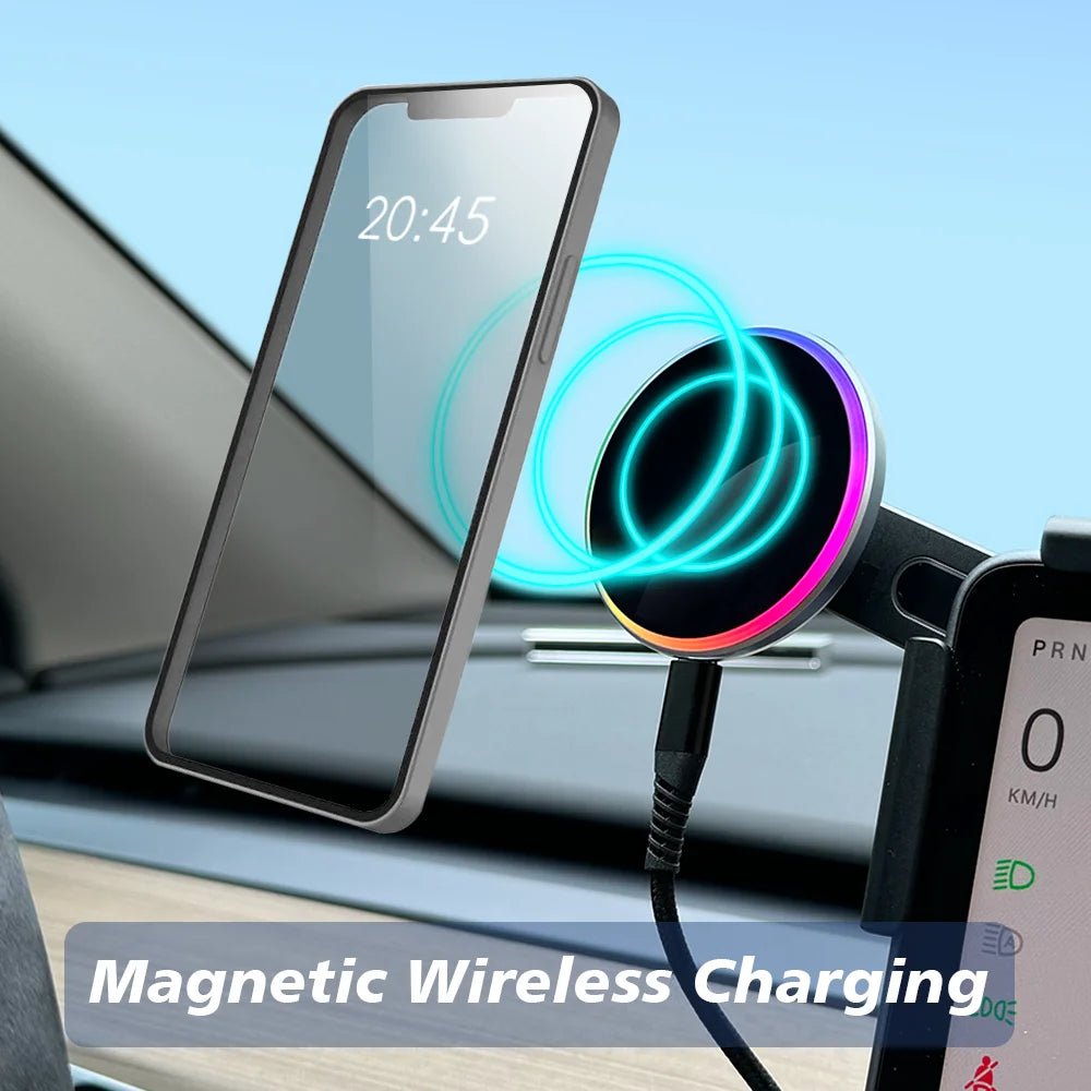 MiniRevs 25W Magnetic Wireless Charger Phone Mount for Tesla Model Y/3 Juniper 2026 | Qi2.2 MagSafe