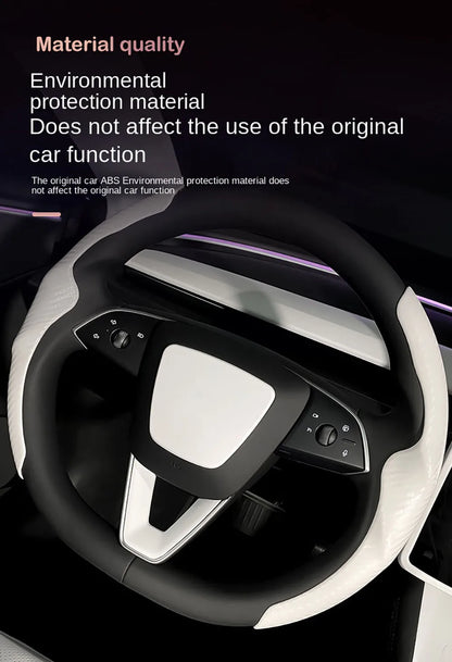 MiniRevs Matte White ABS Steering Wheel Trim Cover for Tesla Model Y Juniper 2025-2026 / Model 3 Highland 2024-2026