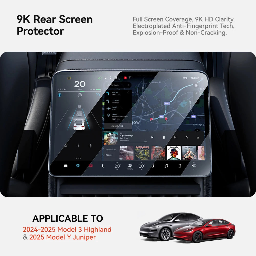 MiniRevs Tempered Glass Screen Protector for Tesla Model 3/Y/YL Highland Juniper 2025-2026 Rear Screen