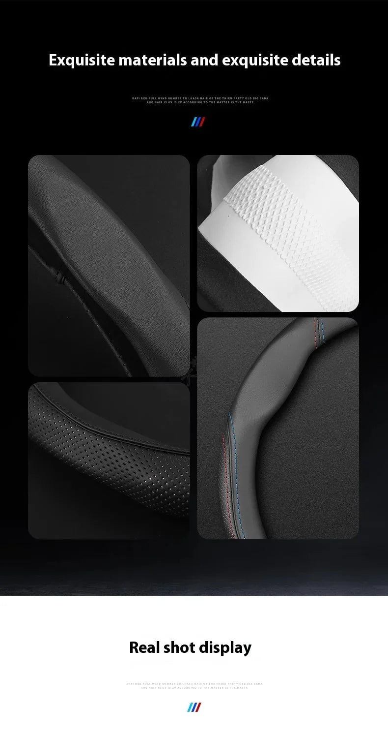 MiniRevs Suede Leather Sports Steering Wheel Cover for Tesla Model 3/Y/S/X/Roadster
