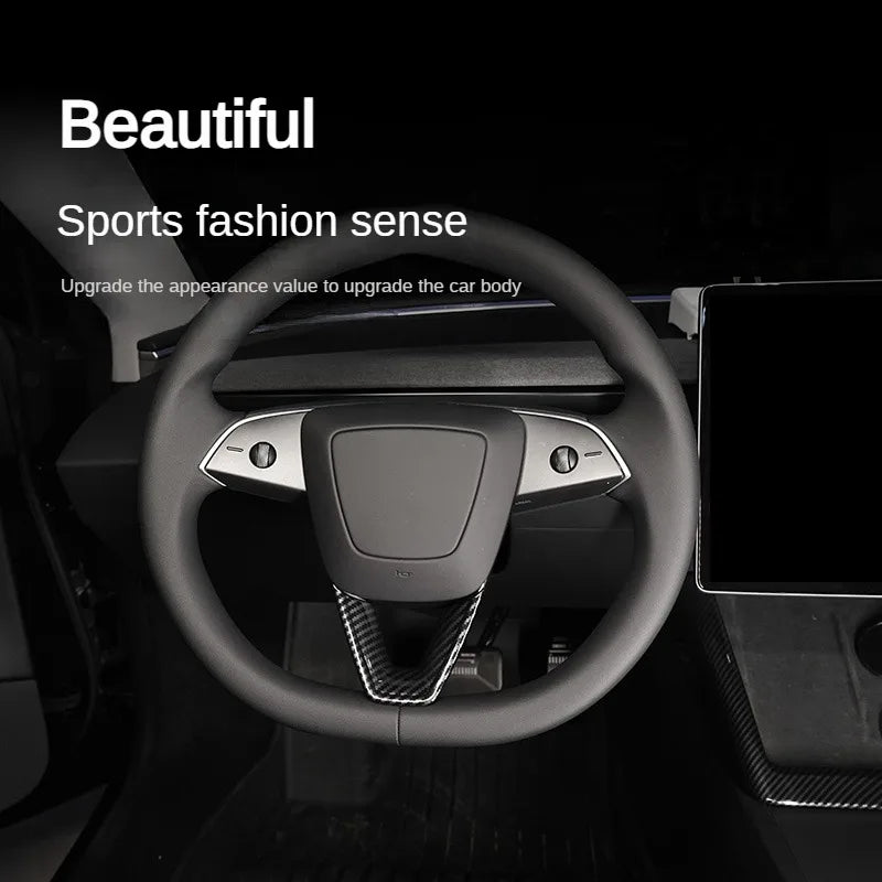 MiniRevs Carbon Fiber ABS Steering Wheel U-Shape Trim for Tesla Model 3/Y/YL Highland Juniper 2024-2026