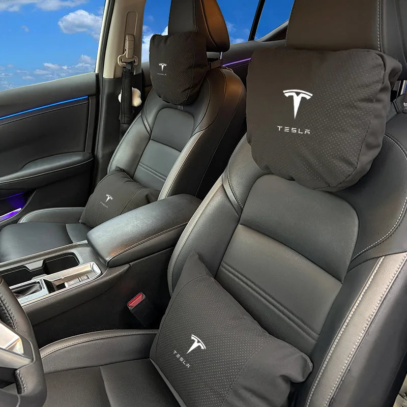 MiniRevs Suede Headrest & Lumbar Pillow Set for Tesla Model Y/3/S