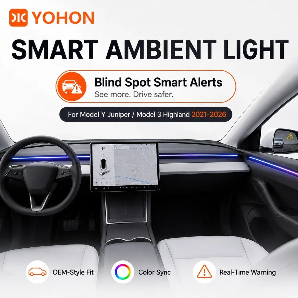 MiniRevs Smart RGB Ambient Light Bar for Tesla | Blind Spot & Speed Alert System