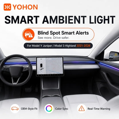 MiniRevs Smart RGB Ambient Light Bar for Tesla | Blind Spot & Speed Alert System