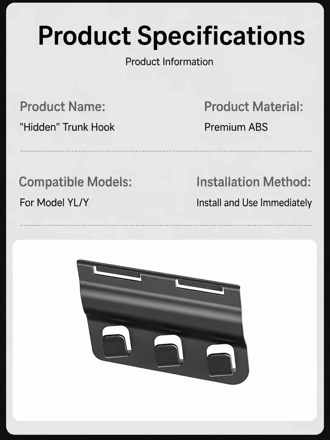 MiniRevs Rear Trunk Hook for Tesla Model YL/Y Juniper 2025+ | Bag & Umbrella Holder