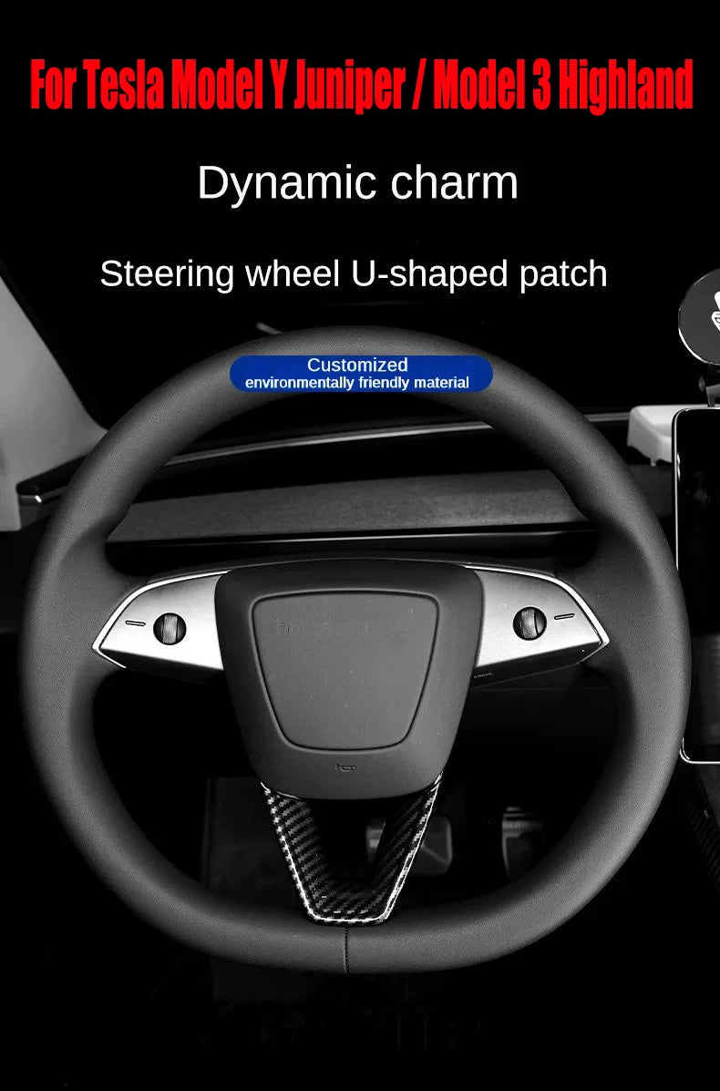 MiniRevs Carbon Fiber ABS Steering Wheel U-Shape Trim for Tesla Model 3/Y/YL Highland Juniper 2024-2026