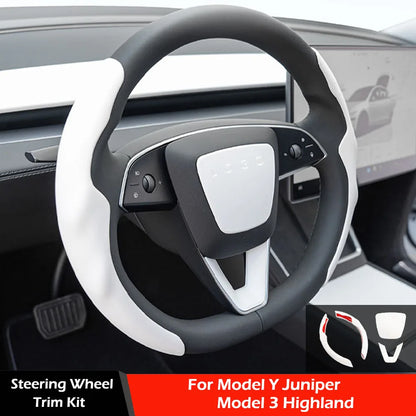 MiniRevs Matte White ABS Steering Wheel Trim Cover for Tesla Model Y Juniper 2025-2026 / Model 3 Highland 2024-2026