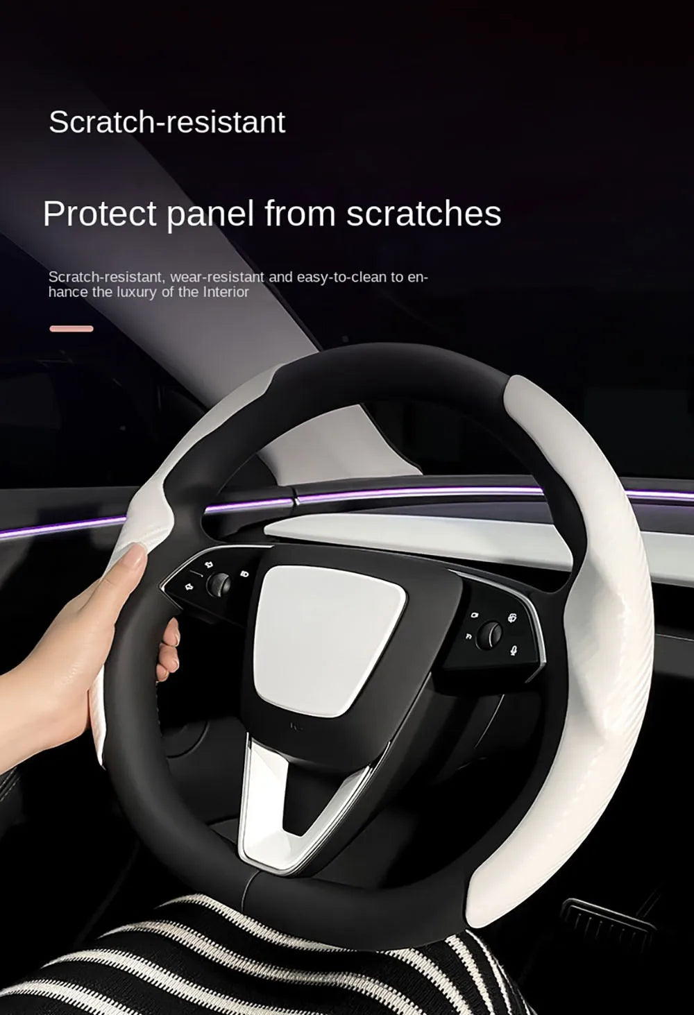 MiniRevs Matte White ABS Steering Wheel Trim Cover for Tesla Model Y Juniper 2025-2026 / Model 3 Highland 2024-2026