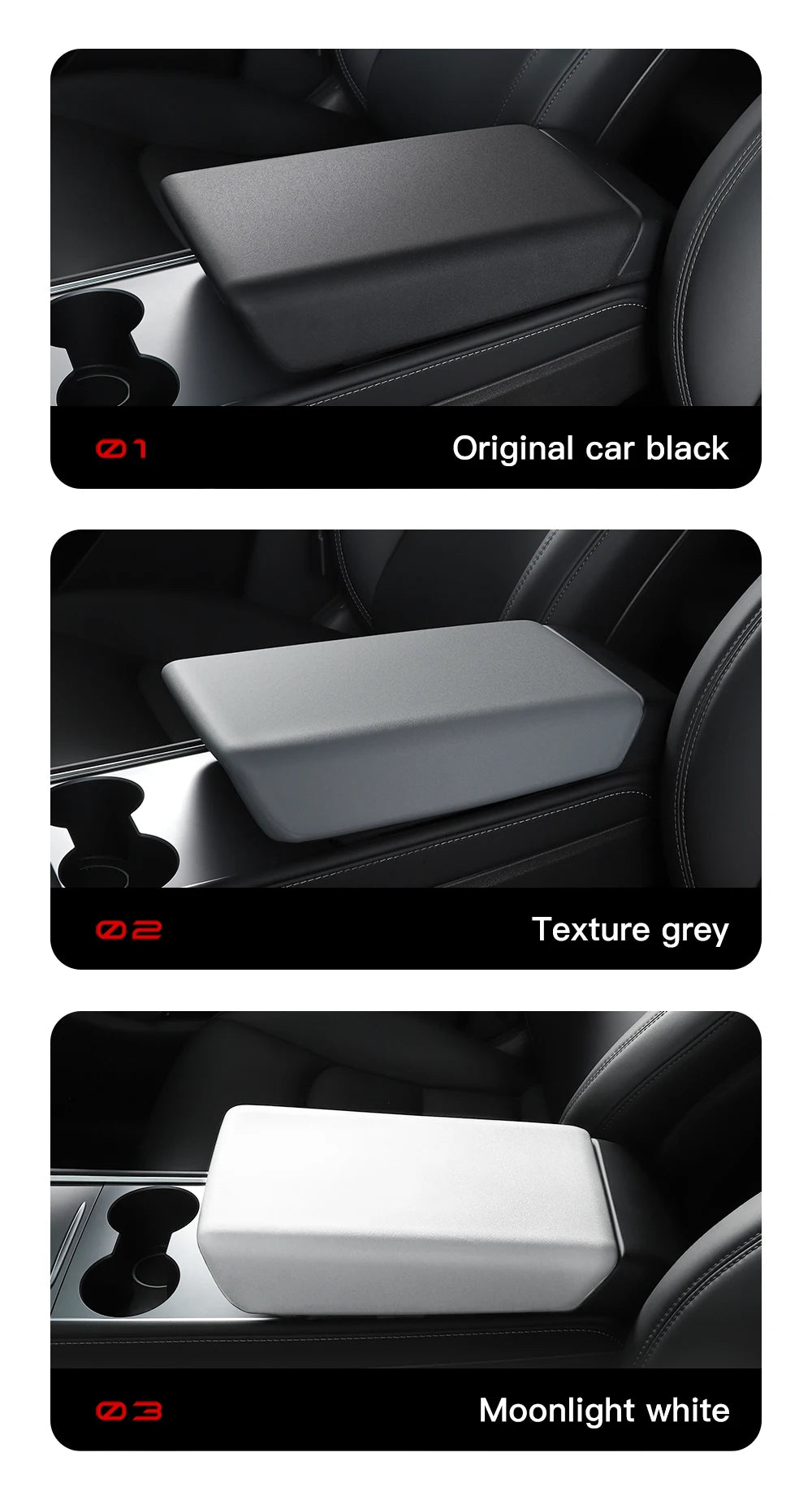 MiniRevs Leather Center Console Armrest Cover for Tesla Model 3/Y/YL Highland Juniper 2021-2026
