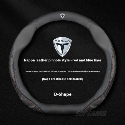 MiniRevs Suede Leather Sports Steering Wheel Cover for Tesla Model 3/Y/S/X/Roadster