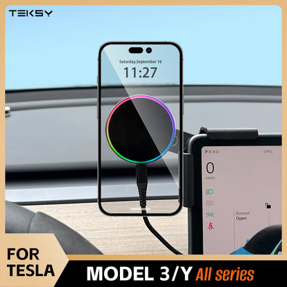 MiniRevs 25W Magnetic Wireless Charger Phone Mount for Tesla Model Y/3 Juniper 2026 | Qi2.2 MagSafe