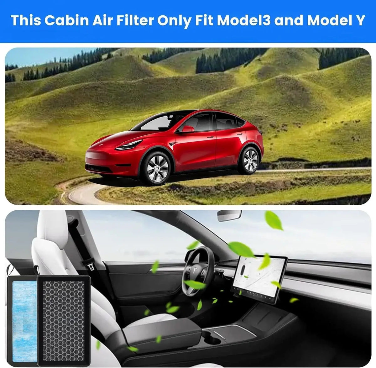 MiniRevs HEPA Cabin Air Filter for Tesla Model 3/Y Highland Juniper 2020-2026 (2-Pack)