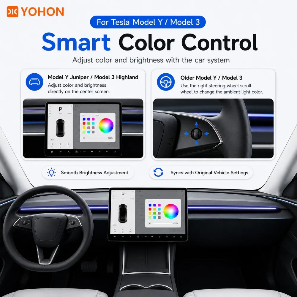 MiniRevs Smart RGB Ambient Light Bar for Tesla | Blind Spot & Speed Alert System