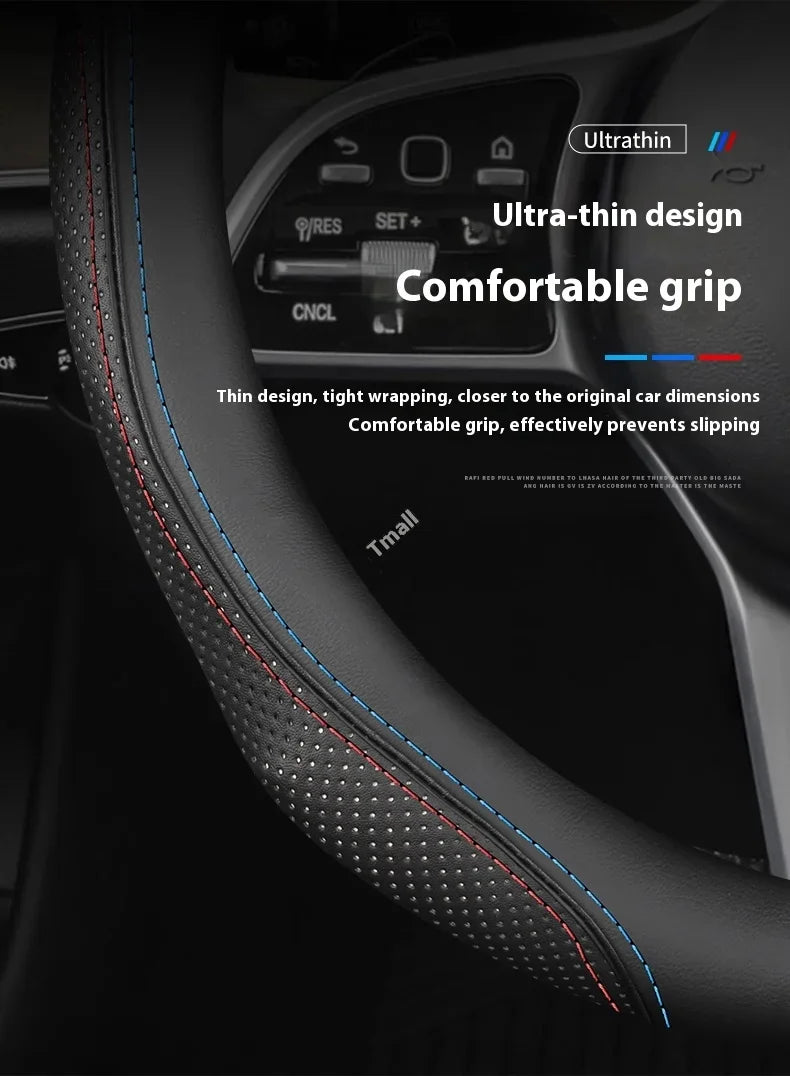MiniRevs Suede Leather Sports Steering Wheel Cover for Tesla Model 3/Y/S/X/Roadster