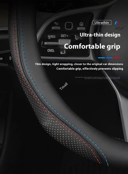 MiniRevs Suede Leather Sports Steering Wheel Cover for Tesla Model 3/Y/S/X/Roadster