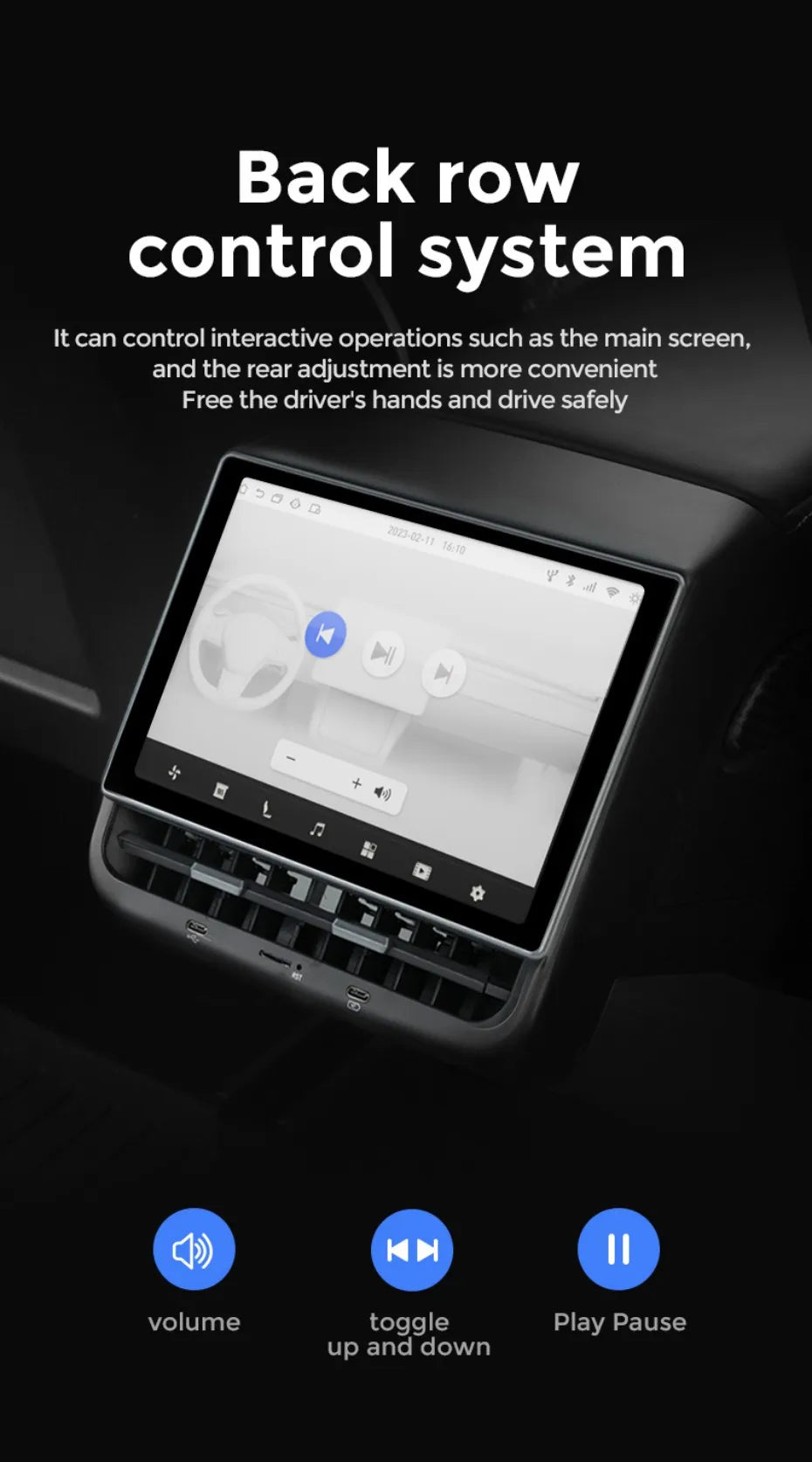 MiniRevs 8.66" Rear Seat Entertainment Display for Tesla Model 3/Y 2019-2023 | Android 13, 4G LTE, 4+64G