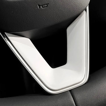MiniRevs Matte White ABS Steering Wheel Trim Cover for Tesla Model Y Juniper 2025-2026 / Model 3 Highland 2024-2026