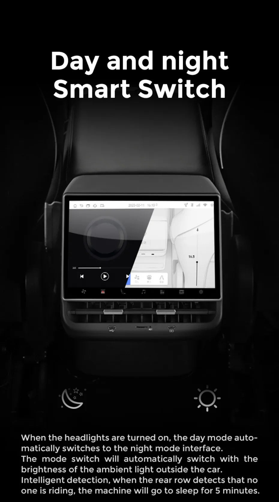 MiniRevs 8.66" Rear Seat Entertainment Display for Tesla Model 3/Y 2019-2023 | Android 13, 4G LTE, 4+64G