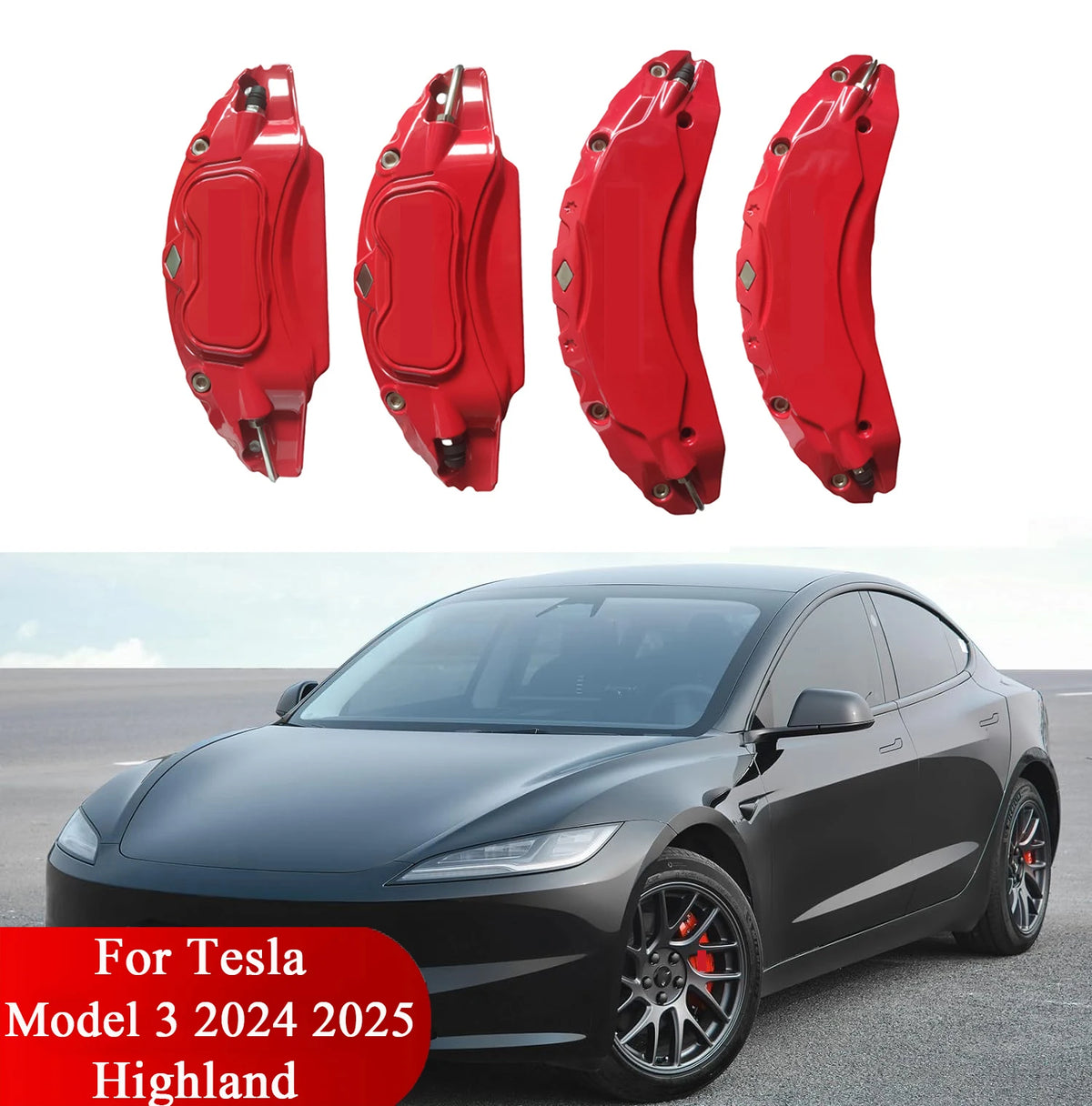 MiniRevs Brake Caliper Covers for Tesla Model 3 Highland 2024-2026 (4-Pack with Decals)