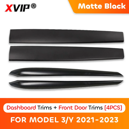 MiniRevs Carbon Fiber Dashboard & Door Trim Kit for Tesla Model 3/Y 2021-2023 | Glossy/Matte Black