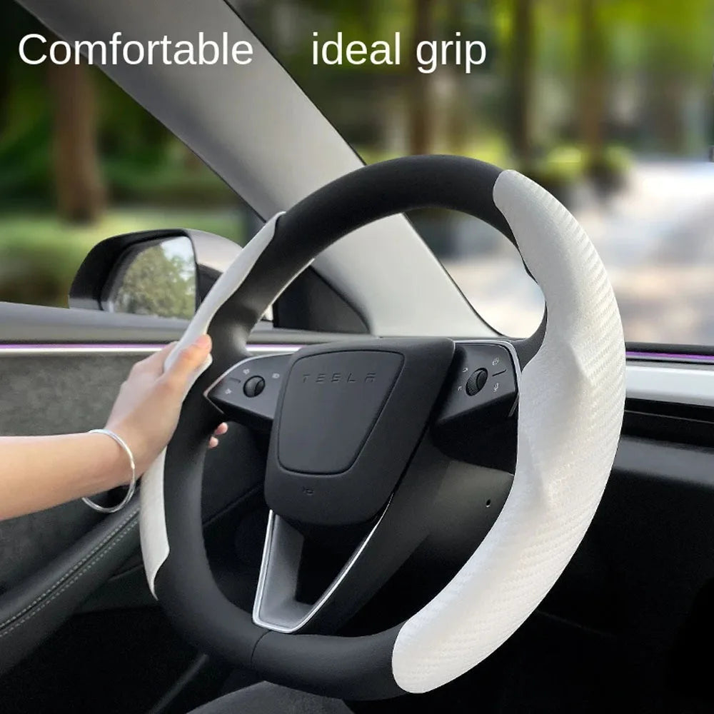 MiniRevs Matte White ABS Steering Wheel Trim Cover for Tesla Model Y Juniper 2025-2026 / Model 3 Highland 2024-2026