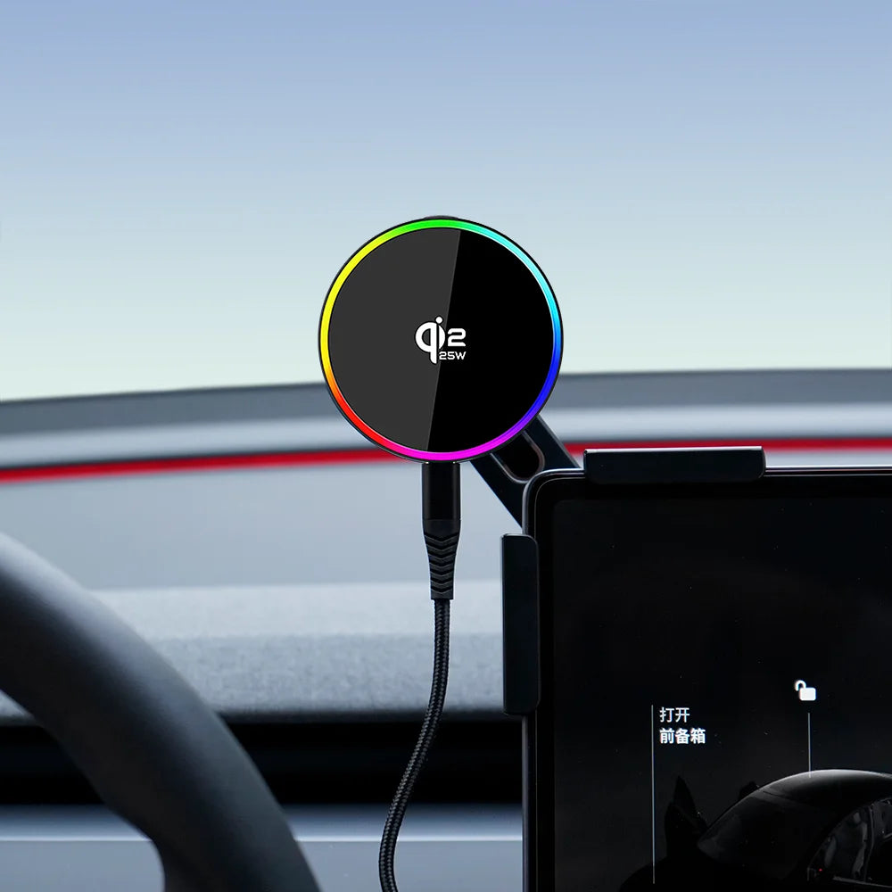 MiniRevs 25W Magnetic Wireless Charger Phone Mount for Tesla Model Y/3 Juniper 2026 | Qi2.2 MagSafe