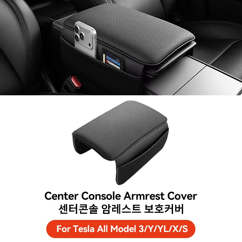 MiniRevs Leather Center Console Armrest Cover for Tesla Model 3/Y/YL Highland Juniper 2021-2026