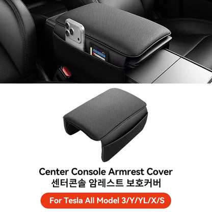 MiniRevs Leather Center Console Armrest Cover for Tesla Model 3/Y/YL Highland Juniper 2021-2026