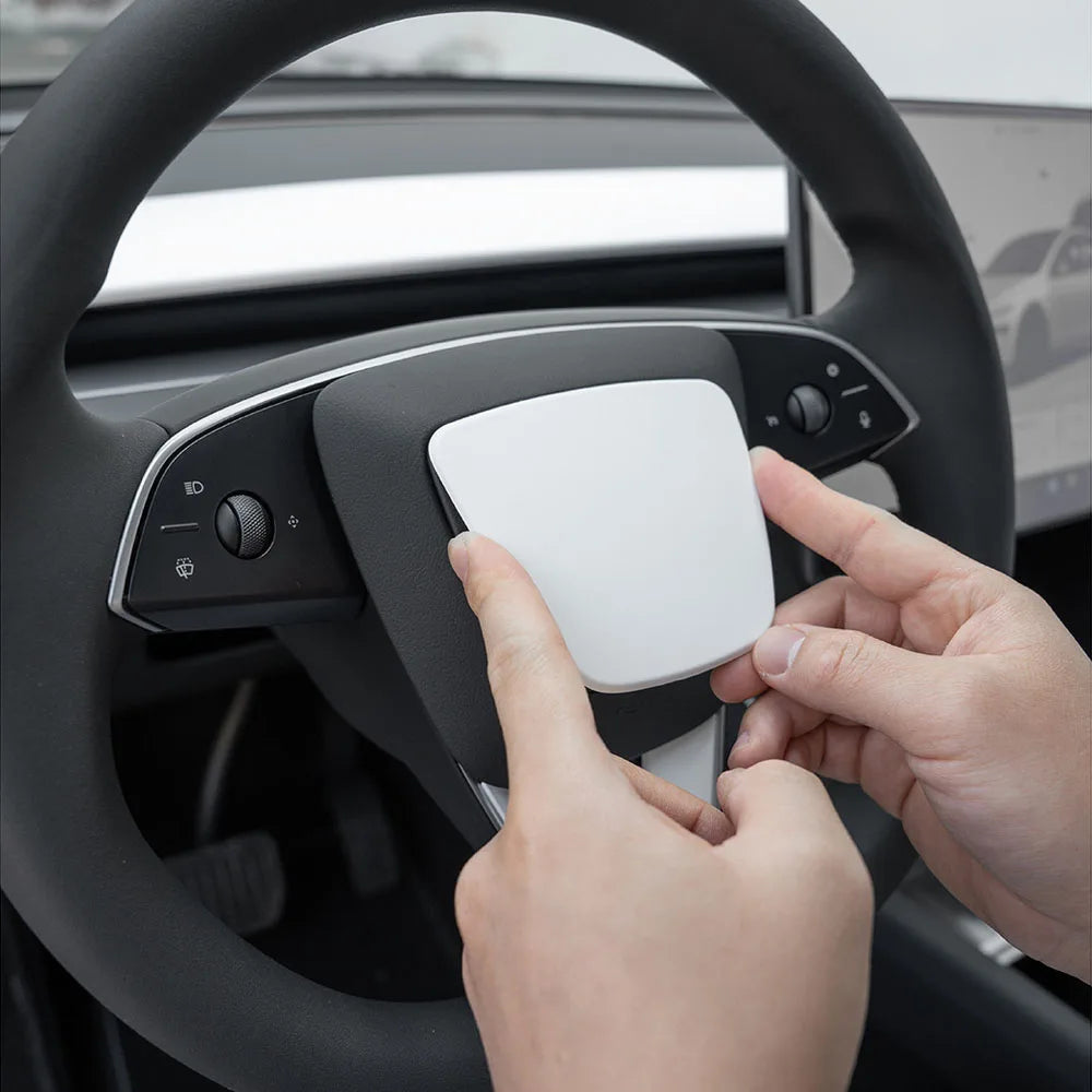 MiniRevs Matte White ABS Steering Wheel Trim Cover for Tesla Model Y Juniper 2025-2026 / Model 3 Highland 2024-2026