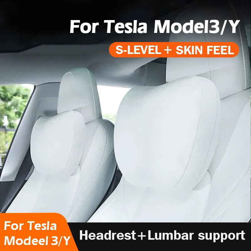 MiniRevs Flocking Neck & Lumbar Support Pillow Set for Tesla Model 3/Y