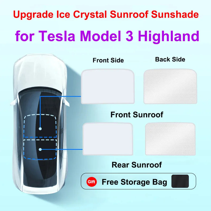 MiniRevs Nano Silver Glass Roof Sunshade for Tesla Model 3/X/Y/YL Highland Juniper 2020-2026
