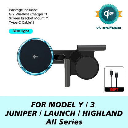 MiniRevs 25W Magnetic Wireless Charger Phone Mount for Tesla Model Y/3 Juniper 2026 | Qi2.2 MagSafe