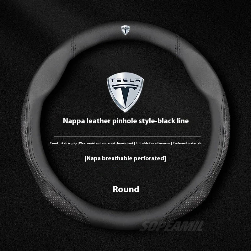 MiniRevs Suede Leather Sports Steering Wheel Cover for Tesla Model 3/Y/S/X/Roadster