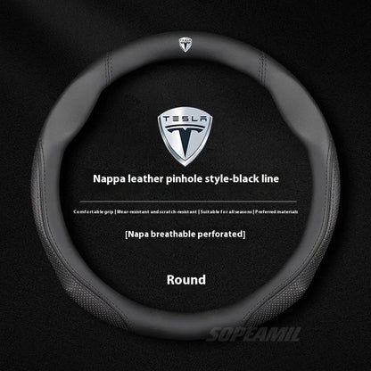 MiniRevs Suede Leather Sports Steering Wheel Cover for Tesla Model 3/Y/S/X/Roadster