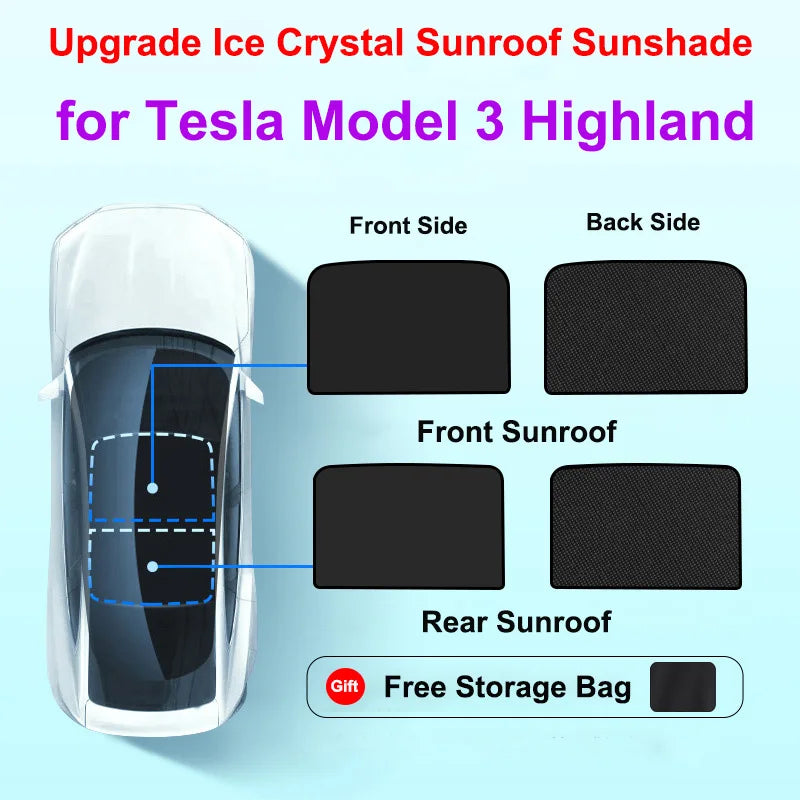 MiniRevs Nano Silver Glass Roof Sunshade for Tesla Model 3/X/Y/YL Highland Juniper 2020-2026