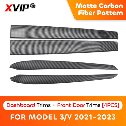 MiniRevs Carbon Fiber Dashboard & Door Trim Kit for Tesla Model 3/Y 2021-2023 | Glossy/Matte Black
