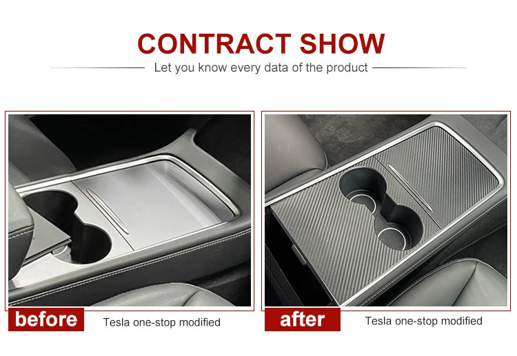MiniRevs Real Carbon Fiber Center Console Trim Cover for Tesla Model 3/Y 2021-2023