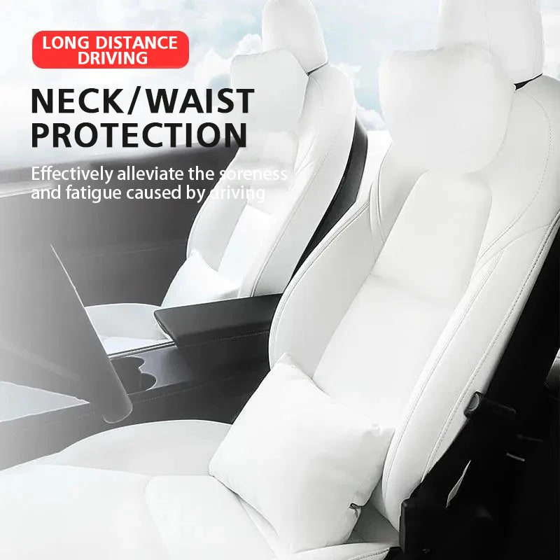 MiniRevs Flocking Neck & Lumbar Support Pillow Set for Tesla Model 3/Y