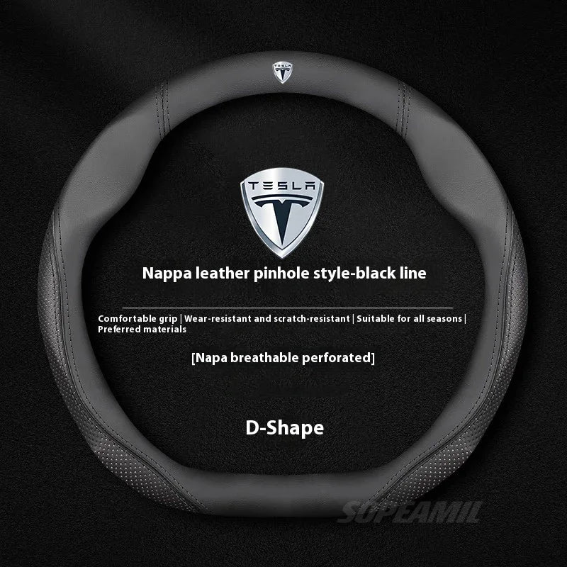 MiniRevs Suede Leather Sports Steering Wheel Cover for Tesla Model 3/Y/S/X/Roadster