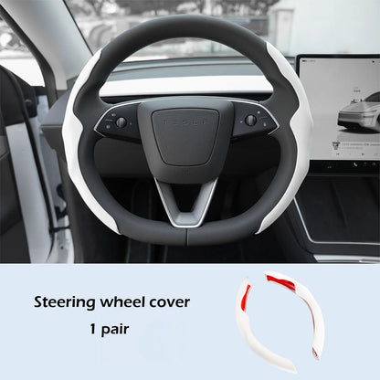 MiniRevs Matte White ABS Steering Wheel Trim Cover for Tesla Model Y Juniper 2025-2026 / Model 3 Highland 2024-2026