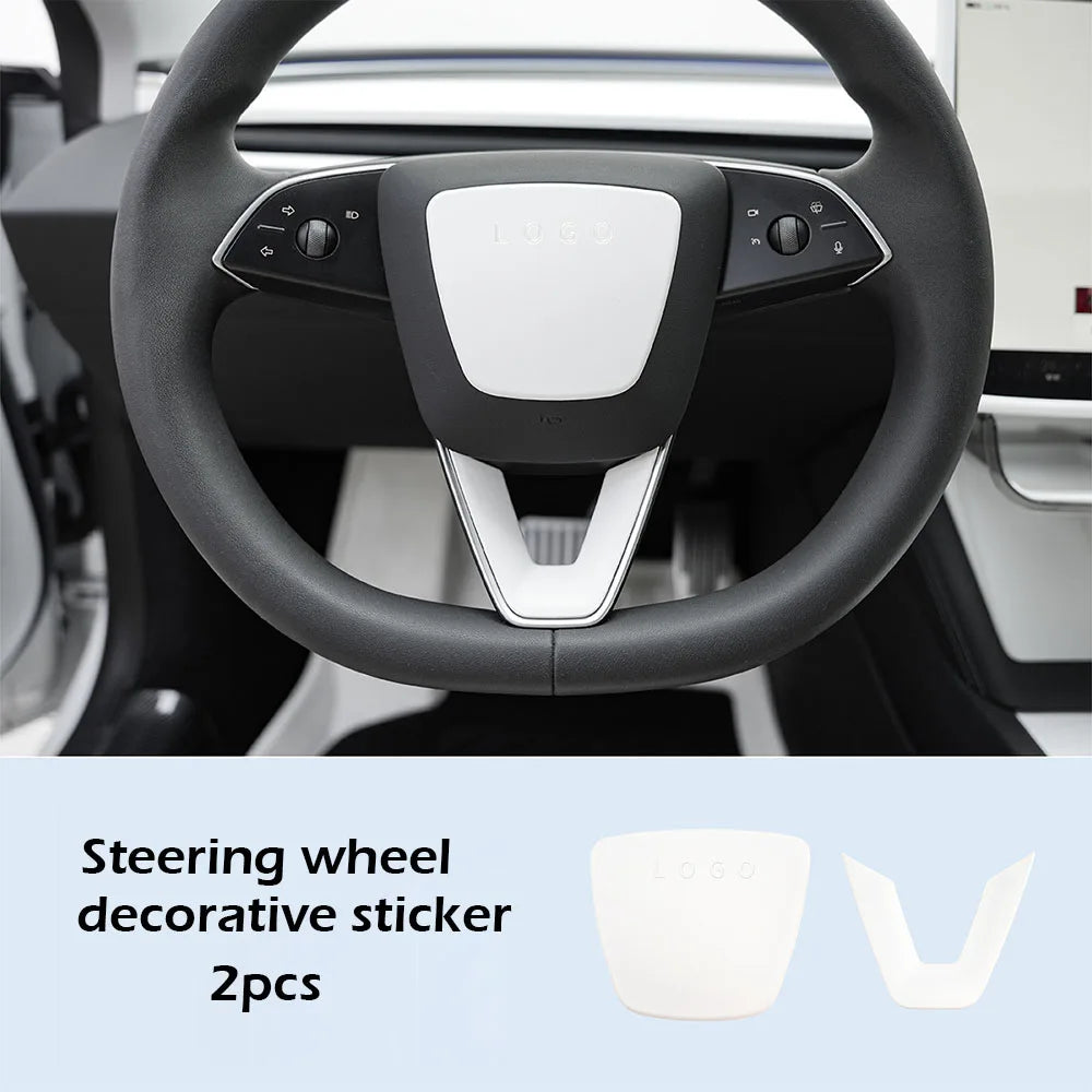 MiniRevs Matte White ABS Steering Wheel Trim Cover for Tesla Model Y Juniper 2025-2026 / Model 3 Highland 2024-2026