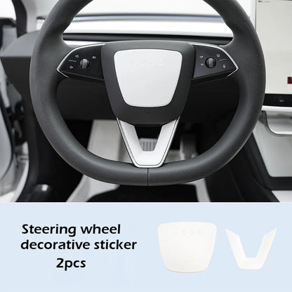 MiniRevs Matte White ABS Steering Wheel Trim Cover for Tesla Model Y Juniper 2025-2026 / Model 3 Highland 2024-2026