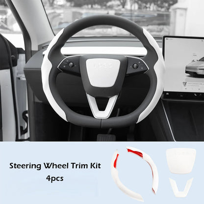 MiniRevs Matte White ABS Steering Wheel Trim Cover for Tesla Model Y Juniper 2025-2026 / Model 3 Highland 2024-2026