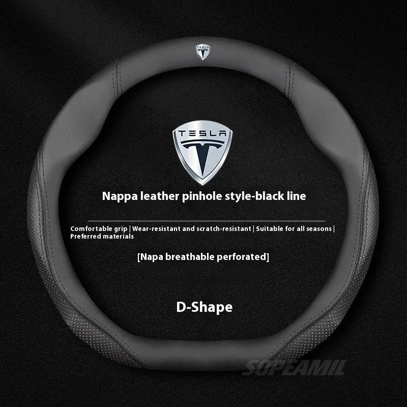MiniRevs Suede Leather Sports Steering Wheel Cover for Tesla Model 3/Y/S/X/Roadster