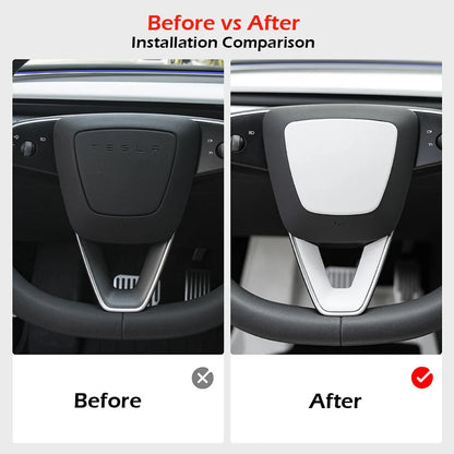 MiniRevs Matte White ABS Steering Wheel Trim Cover for Tesla Model Y Juniper 2025-2026 / Model 3 Highland 2024-2026